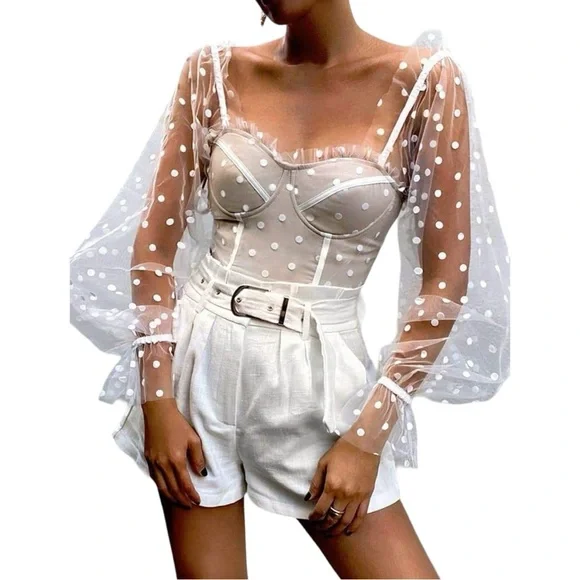 White Sheer Polka Dot Top - Picture 11 of 12